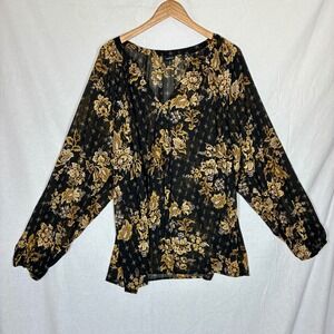 Torrid Sheer Dark Floral Top Size 3X Relaxed Flowy Whimsigoth Office